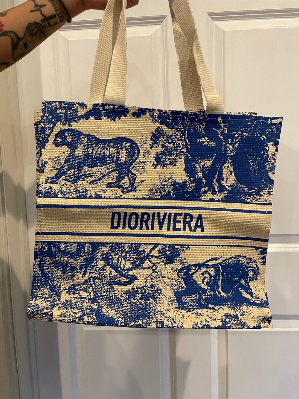 Dior Blue and Cream Christian Dior Canvas Tote